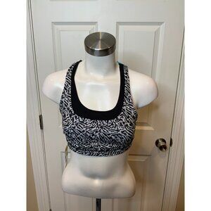 Lululemon Free to Be Serene Black White Zebra Splatter Print Sports Bra Size 8